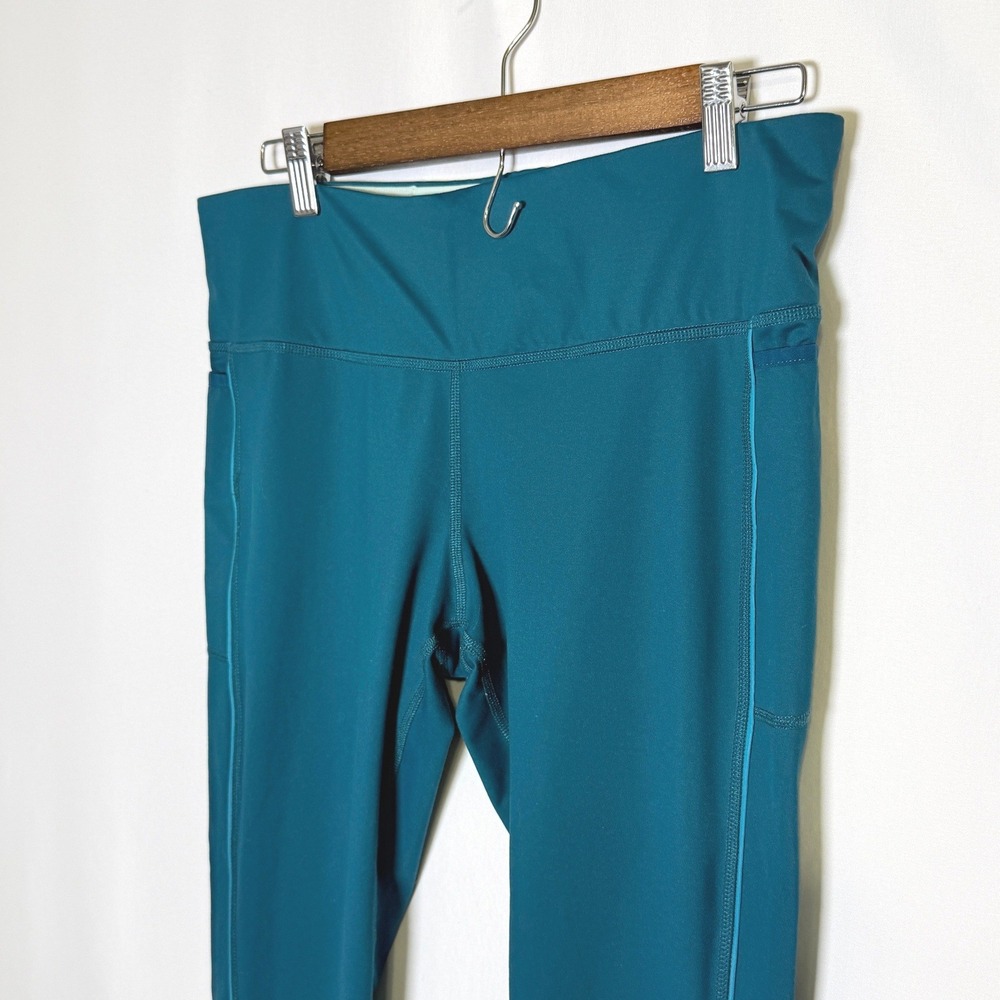Brooks Womens Teal Blue Running Leggings Athletic Tights with Pockets Size L